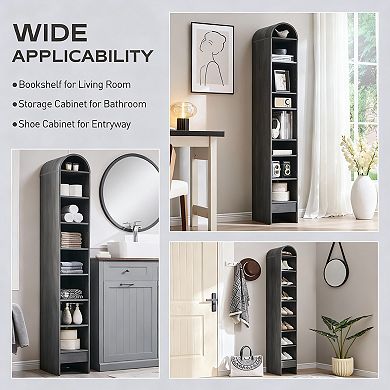 Tall Narrow Arched Bookshelf with Adjustable Shelves for Space-saving Storage