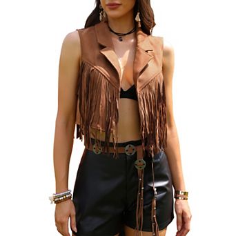 Fringe Vest for Women Costume Sleeveless Cowgirl Western Outfits Faux Suede Tassel Outerwear