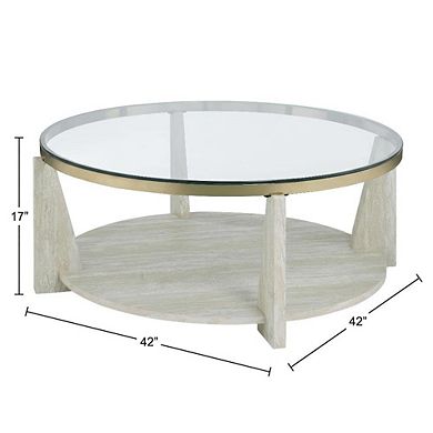 Brown Round Coffee Table with Tempered Glass Top and Casters Engineered Wood