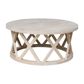 Unfinished Round Coffee Table with Parawood Construction and Sturdy Design
