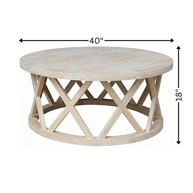 Unfinished Round Coffee Table with Parawood Construction and Sturdy Design