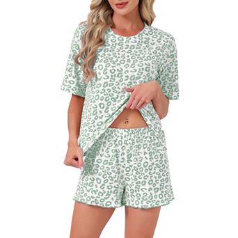 Women's Pajama Set Short Sleeves Ruffle Round Neck Ruffled Hem Loungewear Shirt and Shorts 2 pc