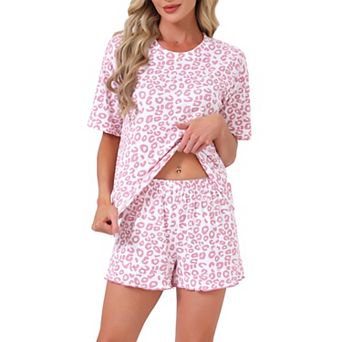 Women's Pajama Set Short Sleeves Ruffle Round Neck Ruffled Hem Loungewear Shirt and Shorts 2 pc