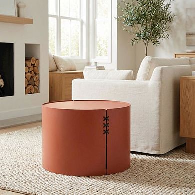 Brown Round Coffee Table Aluminum Frame, Lightweight Durable Surface