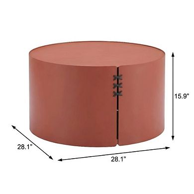 Brown Round Coffee Table Aluminum Frame, Lightweight Durable Surface