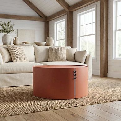 Brown Round Coffee Table Aluminum Frame, Lightweight Durable Surface