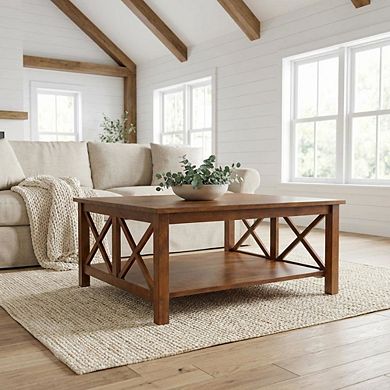 Brown Parawood Coffee Table with Square Top and Sturdy Construction SKU