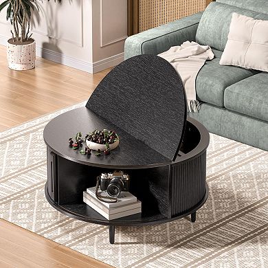 Mid-Century Modern Round Coffee Table with Storage, Adjustable Feet, Easy Assembly