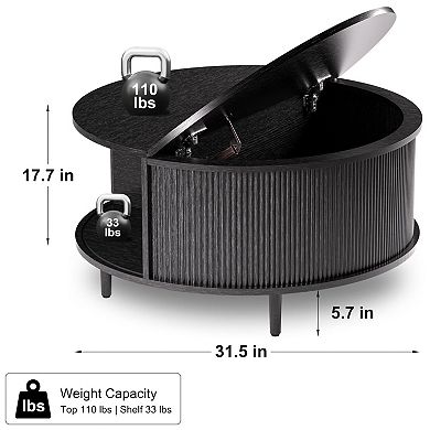 Mid-Century Modern Round Coffee Table with Storage, Adjustable Feet, Easy Assembly