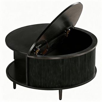 Mid-Century Modern Round Coffee Table with Storage, Adjustable Feet, Easy Assembly