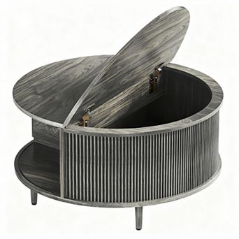 Mid-Century Modern Round Coffee Table with Storage, Adjustable Feet, Easy Assembly