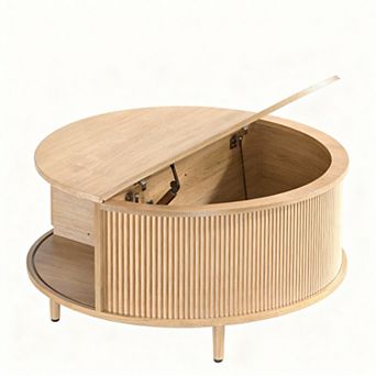 Mid-Century Modern Round Coffee Table with Storage, Adjustable Feet, Easy Assembly