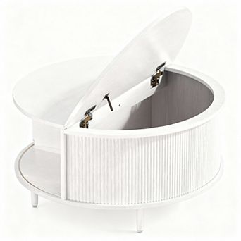 Mid-Century Modern Round Coffee Table with Storage, Adjustable Feet, Easy Assembly