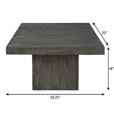 Gray Coffee Table with Pine and Iron Frame Durable Single Piece Design