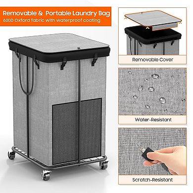 Large 160L Laundry Hamper with Wheels, Detachable Lid, Metal Frame, Removable Oxford Fabric Bag