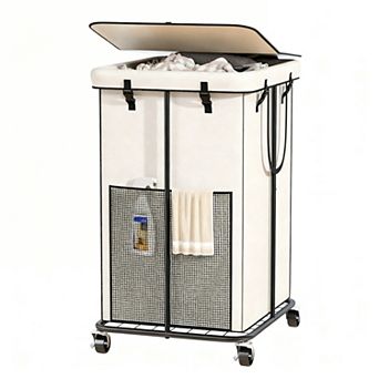 Large 160L Laundry Hamper with Wheels, Detachable Lid, Metal Frame, Removable Oxford Fabric Bag