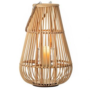 Vintiquewise Handwoven Lantern Candle Holder with Glass Insert and Rope Handle