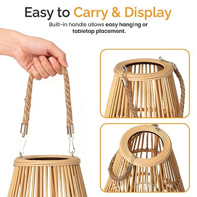 Vintiquewise Handwoven Lantern Candle Holder with Glass Insert and Rope Handle