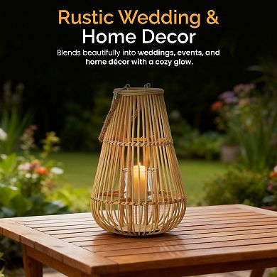 Vintiquewise Handwoven Lantern Candle Holder with Glass Insert and Rope Handle