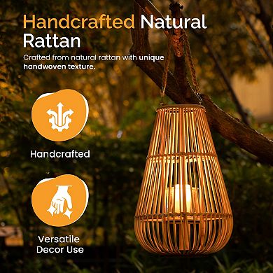 Vintiquewise Handwoven Lantern Candle Holder with Glass Insert and Rope Handle