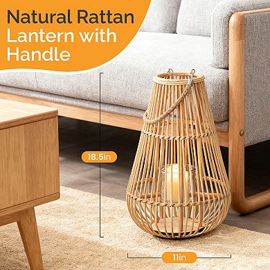 Vintiquewise Handwoven Lantern Candle Holder with Glass Insert and Rope Handle