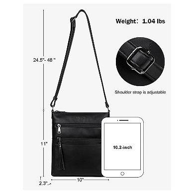 Multi-Pocket Vegan PU Leather Crossbody Bag for Women