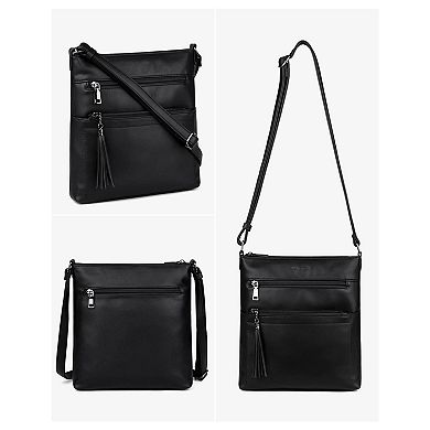 Multi-Pocket Vegan PU Leather Crossbody Bag for Women