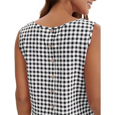 Womens Gingham Top Summer Cropped Tank Tops Button Back Casual Sleeveless Shirts Blouses