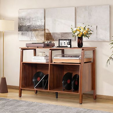 Mid-Century Modern Vinyl Record Stand with 4 Open Shelves for 300 Albums