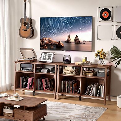 Mid-Century Modern Vinyl Record Stand with 4 Open Shelves for 300 Albums