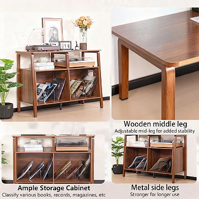 Mid-Century Modern Vinyl Record Stand with 4 Open Shelves for 300 Albums