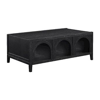 Black Coffee Table with Rubberwood Top and Iron Frame Sturdy Design