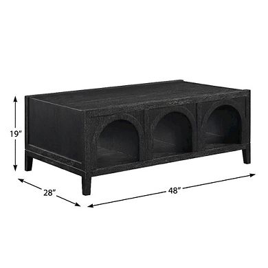 Black Coffee Table with Rubberwood Top and Iron Frame Sturdy Design