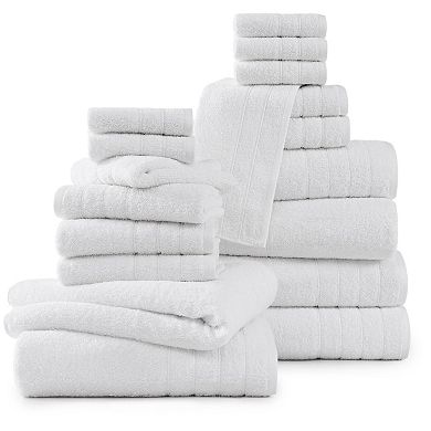 Soft, Absorbent 18-Piece Cotton Bath Towel Set - 6 Bath, 6 Hand, 6 Washcloths