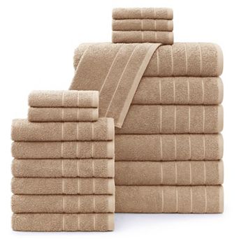 Soft, Absorbent 18 pc Cotton Bath Towel Set - 6 Bath, 6 Hand, 6 Washcloths