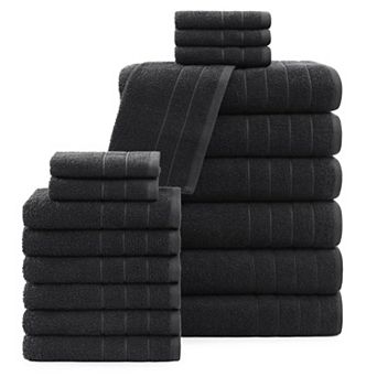 Soft, Absorbent 18 pc Cotton Bath Towel Set - 6 Bath, 6 Hand, 6 Washcloths