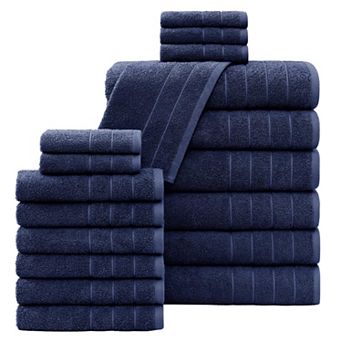Soft, Absorbent 18 pc Cotton Bath Towel Set - 6 Bath, 6 Hand, 6 Washcloths