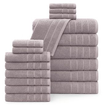 Soft, Absorbent 18 pc Cotton Bath Towel Set - 6 Bath, 6 Hand, 6 Washcloths