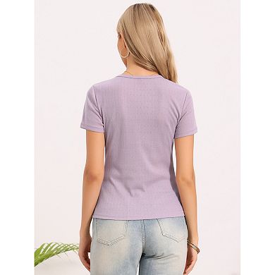 Henley Tops for Women's Short Sleeve V Neck Button Summer t Shirts Ribbed Knit Top
