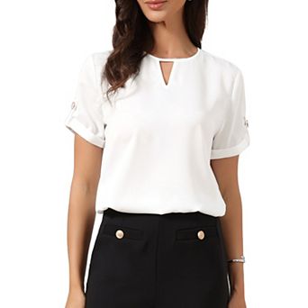 Work Tops for Women V Neck Solid Color Short Sleeve Business Casual Blouse