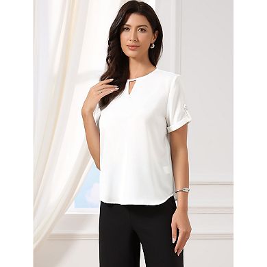 Work Tops for Women V Neck Solid Color Short Sleeve Business Casual Blouse