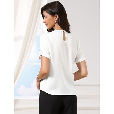 Work Tops for Women V Neck Solid Color Short Sleeve Business Casual Blouse