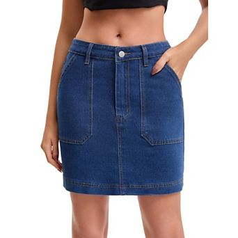 Women's Denim Mini Skirt High Waisted Stretch Casual Pockets Short Jean Skirts