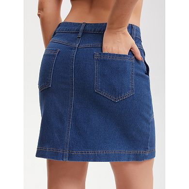 Women's Denim Mini Skirt High Waisted Stretch Casual Pockets Short Jean Skirts