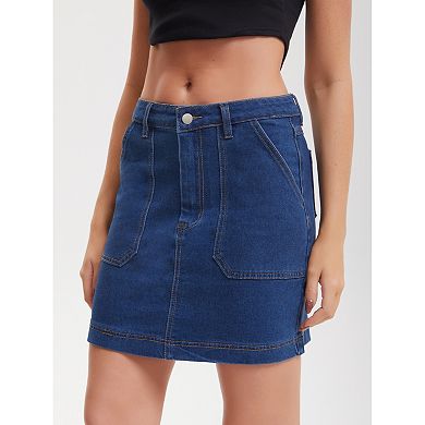 Women's Denim Mini Skirt High Waisted Stretch Casual Pockets Short Jean Skirts