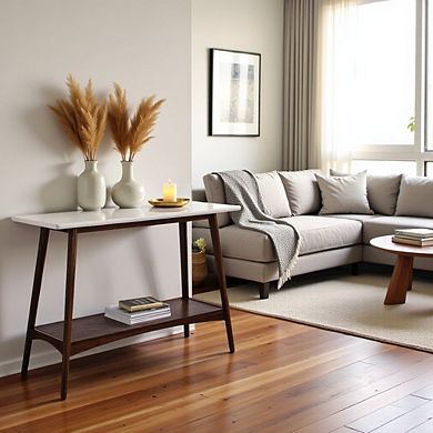Off-White Console Table for Entryway, Small Console Table with Storage Shelf
