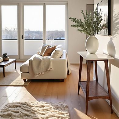 Off-White Console Table for Entryway, Small Console Table with Storage Shelf