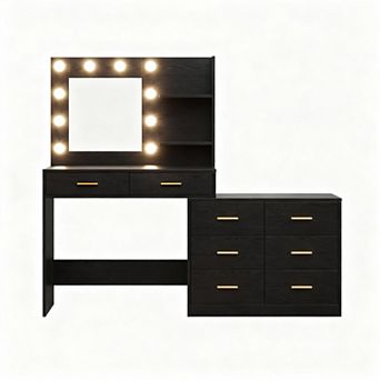 Makeup Vanity Desk with 3 Lighting Modes, 8 Drawers, 2 Shelves, & Mirror