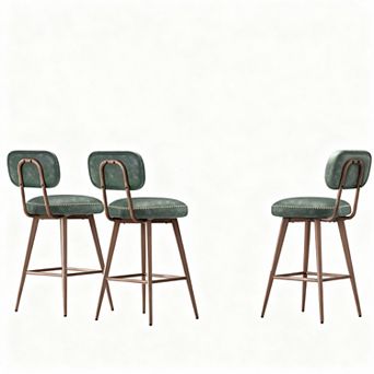 Mid-Century Modern 3 pc Beige PU Leather Swivel Bar Stools