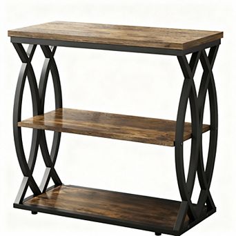 Three-tier rustic metal-framed table for living room, bedroom, and small spaces